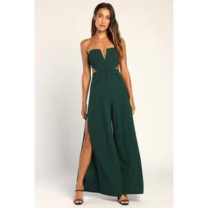 Lulus Make Your Statement Emerald Strapless Cutout Wide-leg Jumpsuit Green